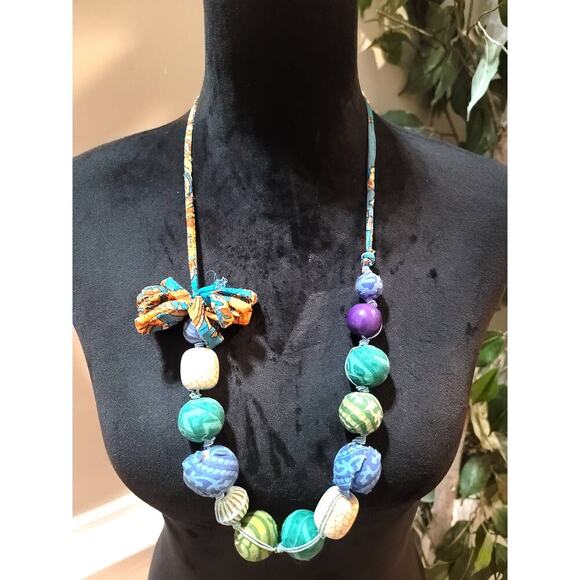 Unbranded Jewelry - Women's Multicolor Beaded Necklace with Fabric Tie‎ Closure and Unique Design